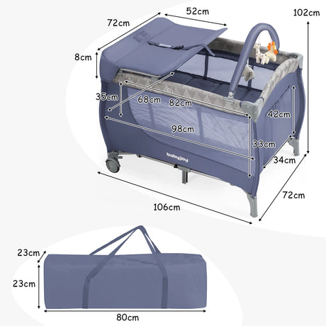 3 in 1 Portable Baby Playards Convertible Playpen with Bassinet-Grey