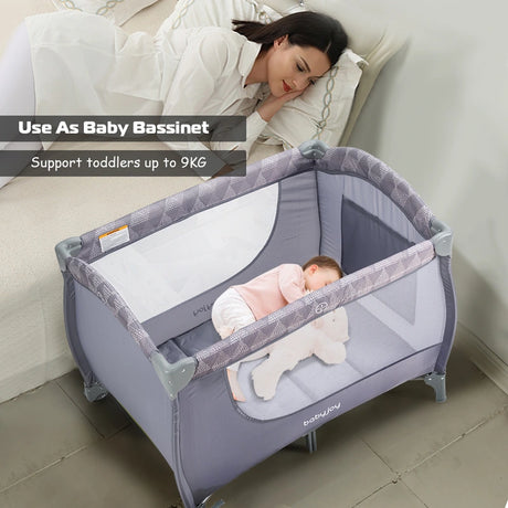 3 in 1 Portable Baby Playards Convertible Playpen with Bassinet-Grey