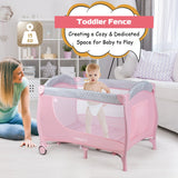 3 in 1 Portable Baby Playards Convertible Playpen with Bassinet-Pink