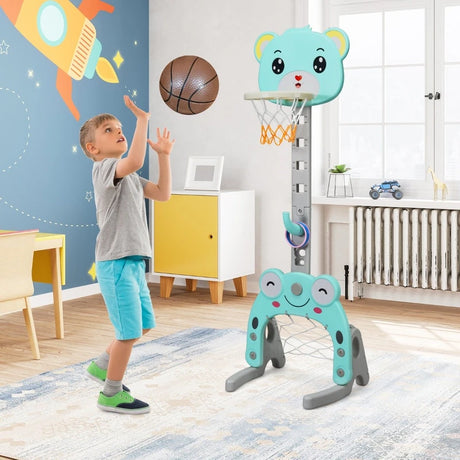 Adjustable Kids 3-in-1 Basketball Hoop Set Stand with Balls