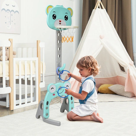 Adjustable Kids 3-in-1 Basketball Hoop Set Stand with Balls