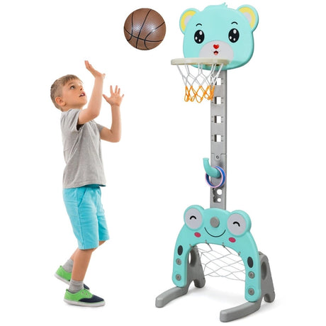 Adjustable Kids 3-in-1 Basketball Hoop Set Stand with Balls