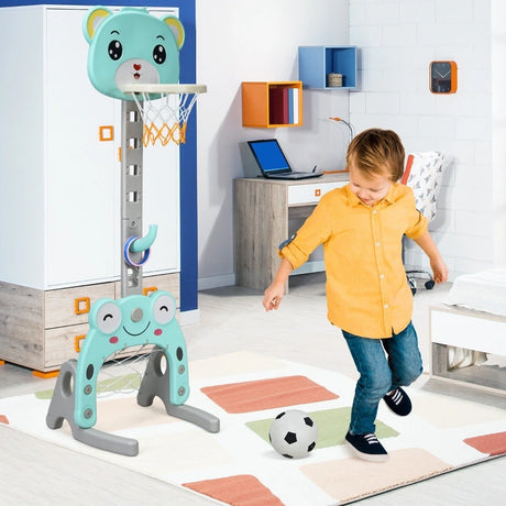 Adjustable Kids 3-in-1 Basketball Hoop Set Stand with Balls