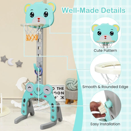 Adjustable Kids 3-in-1 Basketball Hoop Set Stand with Balls