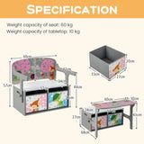 3 in 1 Kids Convertible Activity Bench with 2 Removable Fabric Bins-Gray