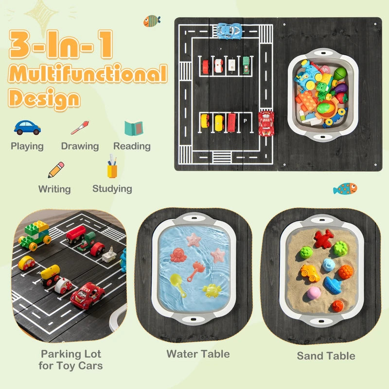 3-in-1 Kids Sand Water Activity Table with Foldable Storage Bin and Cloth Storage Bag