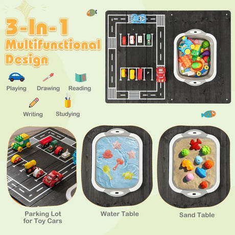 3-in-1 Kids Sand Water Activity Table with Foldable Storage Bin and Cloth Storage Bag