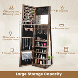 Standing Lockable Jewelry Storage Organizer with Full-Length Mirror-Brown