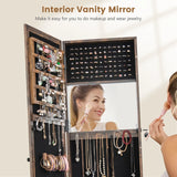 Standing Lockable Jewelry Storage Organizer with Full-Length Mirror-Brown
