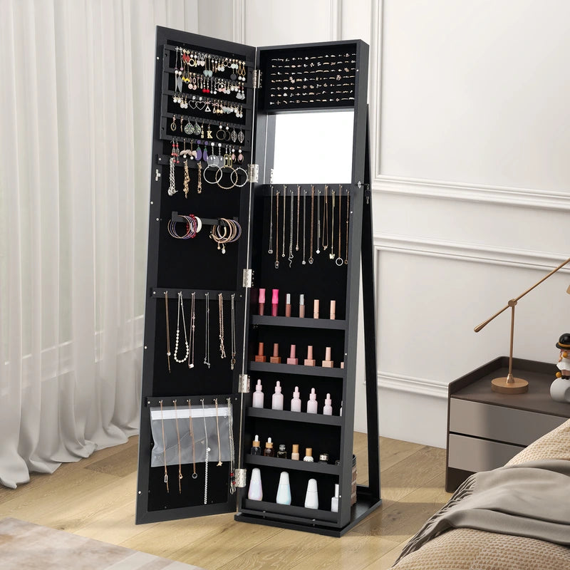Standing Lockable Jewelry Storage Organizer with Full-Length Mirror-Black