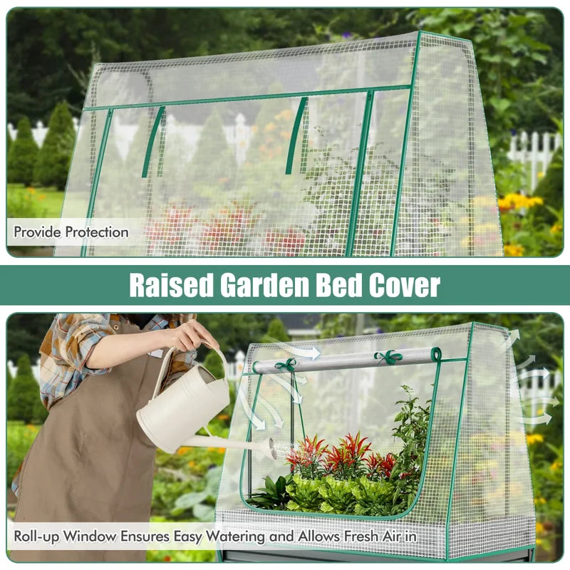 3-in-1 Raised Garden Bed with Greenhouse Cover and Trellis-Grey