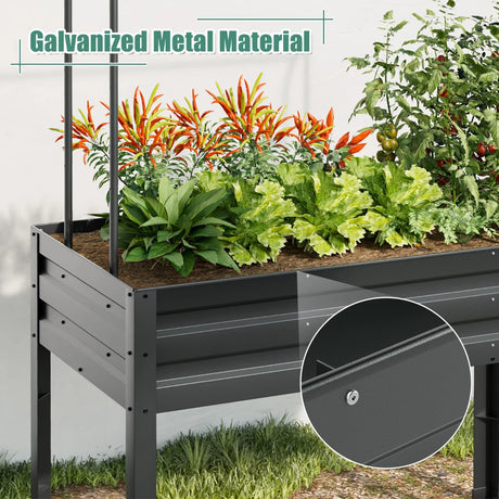 3-in-1 Raised Garden Bed with Greenhouse Cover and Trellis-Grey