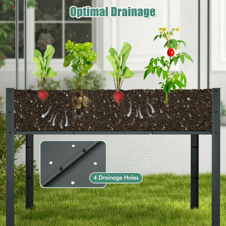 3-in-1 Raised Garden Bed with Greenhouse Cover and Trellis-Grey