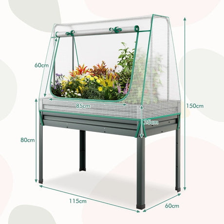 3-in-1 Raised Garden Bed with Greenhouse Cover and Trellis-Grey