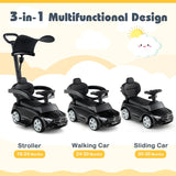 3-in-1 Ride on Push Car with Adjustable Canopy and Steering Push Bar-Black