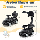 3-in-1 Ride on Push Car with Adjustable Canopy and Steering Push Bar-Black