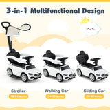 3-in-1 Ride on Push Car with Adjustable Canopy and Steering Push Bar-White