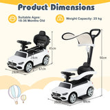 3-in-1 Ride on Push Car with Adjustable Canopy and Steering Push Bar-White