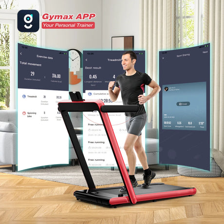 2.25 HP Foldable Treadmill 3 in 1 Walking Pad Under Desk Treadmill-Red