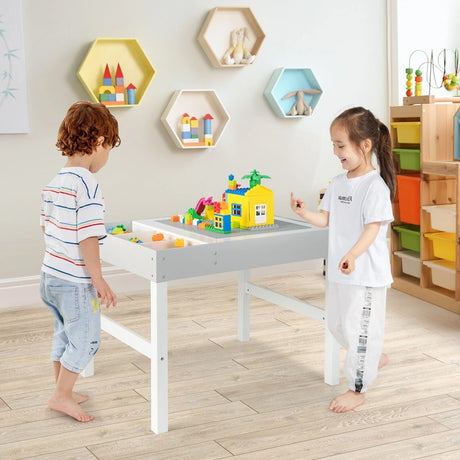 3 in 1 Wooden Kids Table with Storage and Double-Sided Tabletop-White