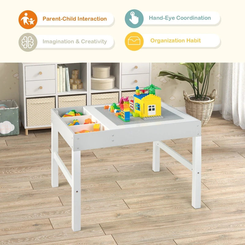 3 in 1 Wooden Kids Table with Storage and Double-Sided Tabletop-White