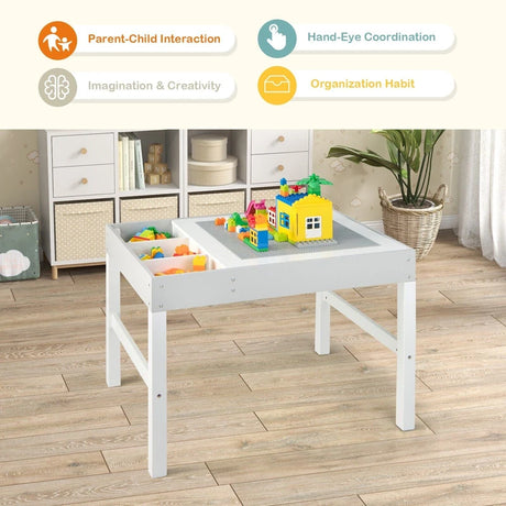 3 in 1 Wooden Kids Table with Storage and Double-Sided Tabletop-White