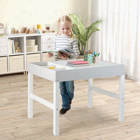 3 in 1 Wooden Kids Table with Storage and Double-Sided Tabletop-White