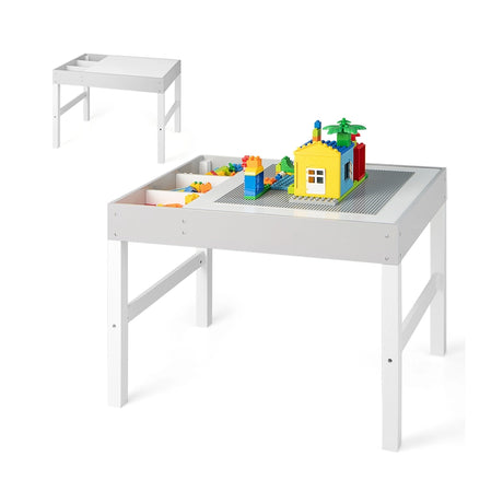 3 in 1 Wooden Kids Table with Storage and Double-Sided Tabletop-White