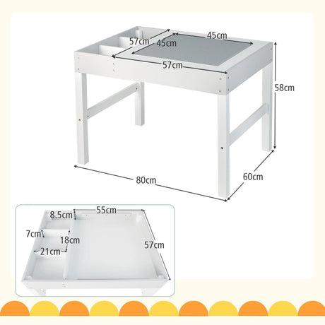 3 in 1 Wooden Kids Table with Storage and Double-Sided Tabletop-White