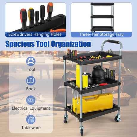 3 Layer Large Capacity Tool Cart Tool Organizer with PP Shelves