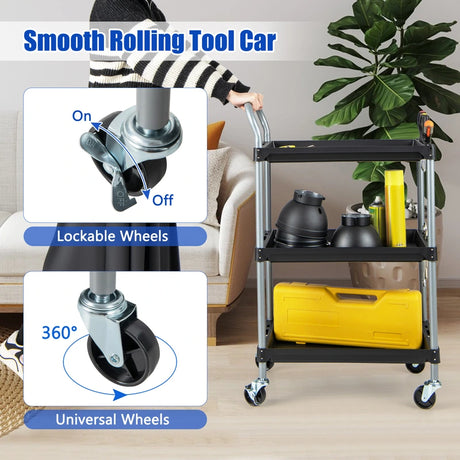 3 Layer Large Capacity Tool Cart Tool Organizer with PP Shelves