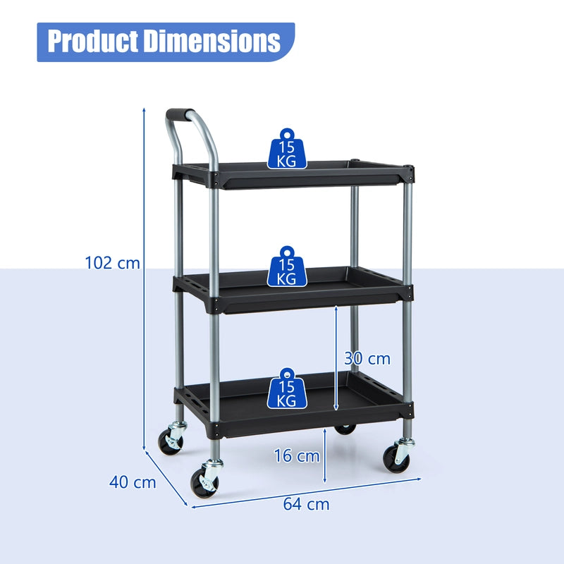 3 Layer Large Capacity Tool Cart Tool Organizer with PP Shelves