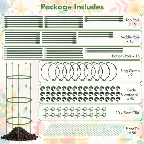 3-Pack Garden Trellis 40"/60" Tall Plant Support Stands with Clips and Ties-M