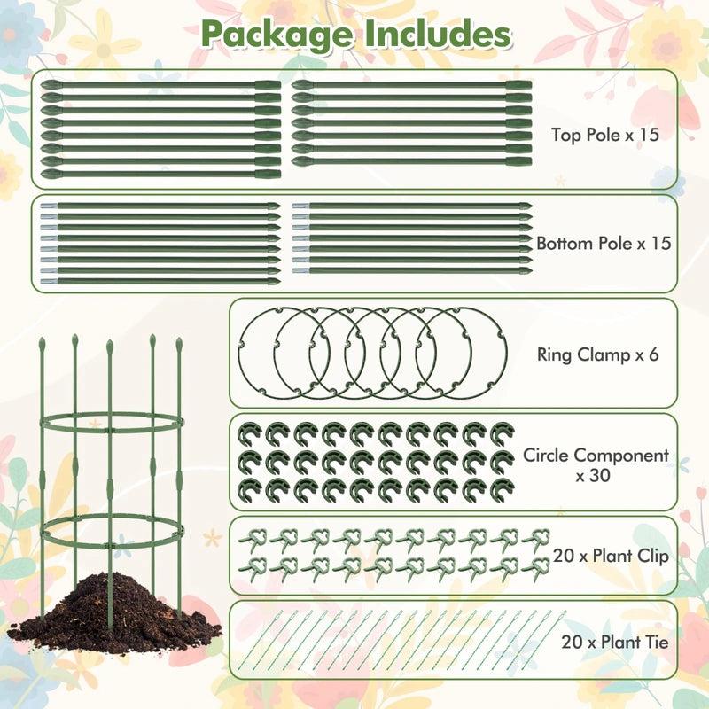 3-Pack Garden Trellis 40"/60" Tall Plant Support Stands with Clips and Ties-S