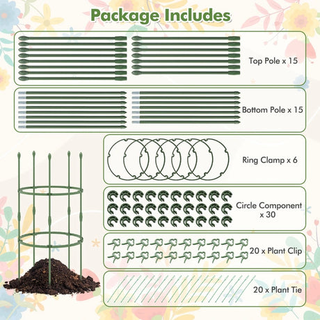3-Pack Garden Trellis 40"/60" Tall Plant Support Stands with Clips and Ties-S