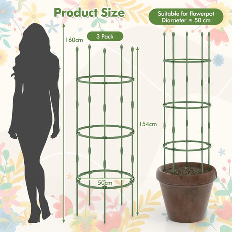 3-Pack Garden Trellis 40"/60" Tall Plant Support Stands with Clips and Ties-M