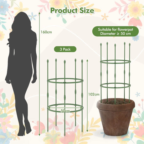 3-Pack Garden Trellis 40"/60" Tall Plant Support Stands with Clips and Ties-S