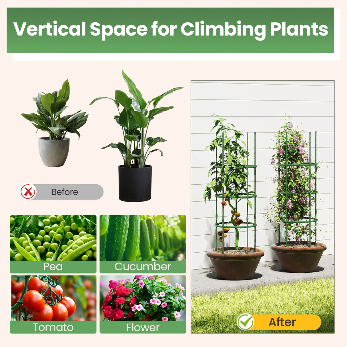 3 Pack 60 inch Adjustable Tall Plant Support Trellis for Climbing Plants