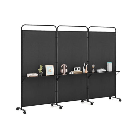 3-Panel 188cm Rolling Privacy Screen Folding Room Divider-Black