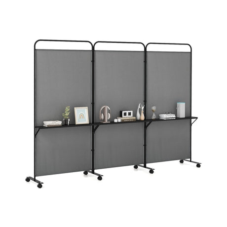 3-Panel 188cm Rolling Privacy Screen Folding Room Divider-Grey
