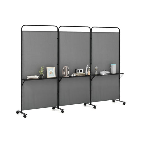 3-Panel 188cm Rolling Privacy Screen Folding Room Divider-Grey