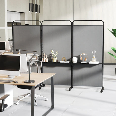 3-Panel 188cm Rolling Privacy Screen Folding Room Divider-Grey