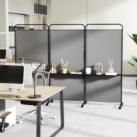 3-Panel 188cm Rolling Privacy Screen Folding Room Divider-Grey