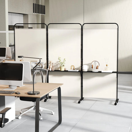 3-Panel 188cm Rolling Privacy Screen Folding Room Divider-White