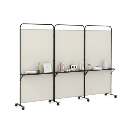 3-Panel 188cm Rolling Privacy Screen Folding Room Divider-White