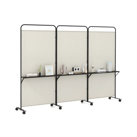 3-Panel 188cm Rolling Privacy Screen Folding Room Divider-White