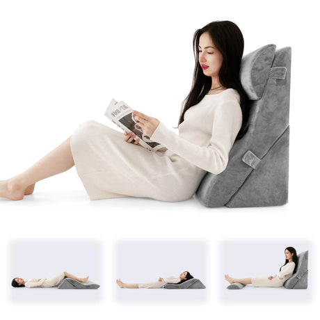 3-piece orthopedic wedge pillow set after surgery against snoring reading pillow gray