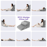 3-piece orthopedic wedge pillow set after surgery against snoring reading pillow gray
