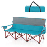 3 Person Folding Camping Chair with 2 Cup Holders Cotton Padding & Storage Bag-Blue