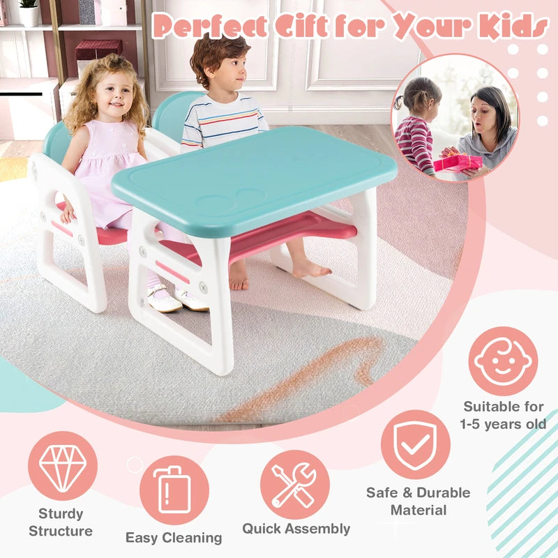 3 parts Child Seating Group with Shelf &amp; Storage Compartment for Reading Ages 1-5 Blue &amp; Pink